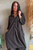 Arbi Needlecord Pop Over Shirt Dress Chocolate